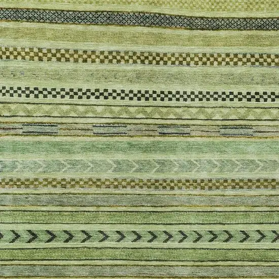 Artichoke Green And Taupe Striped Washable Indoor Outdoor Area Rug Photo 4