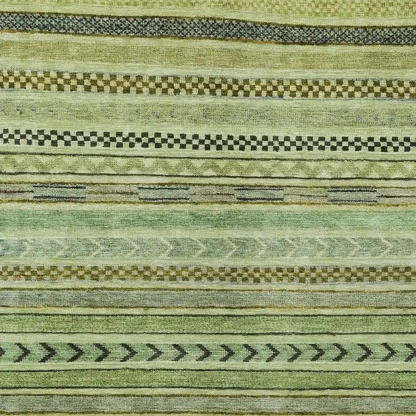 Artichoke Green And Taupe Striped Washable Indoor Outdoor Area Rug Photo 4