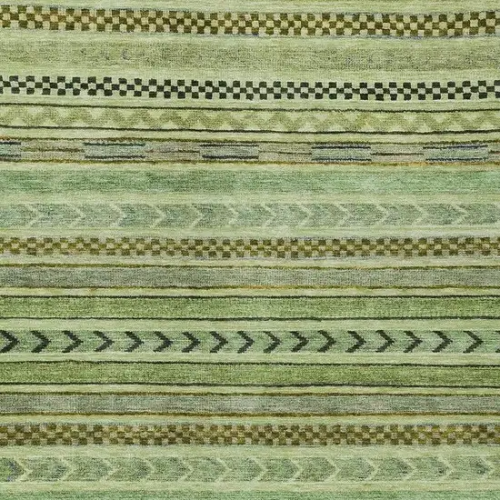Artichoke Green And Taupe Striped Washable Indoor Outdoor Area Rug Photo 3