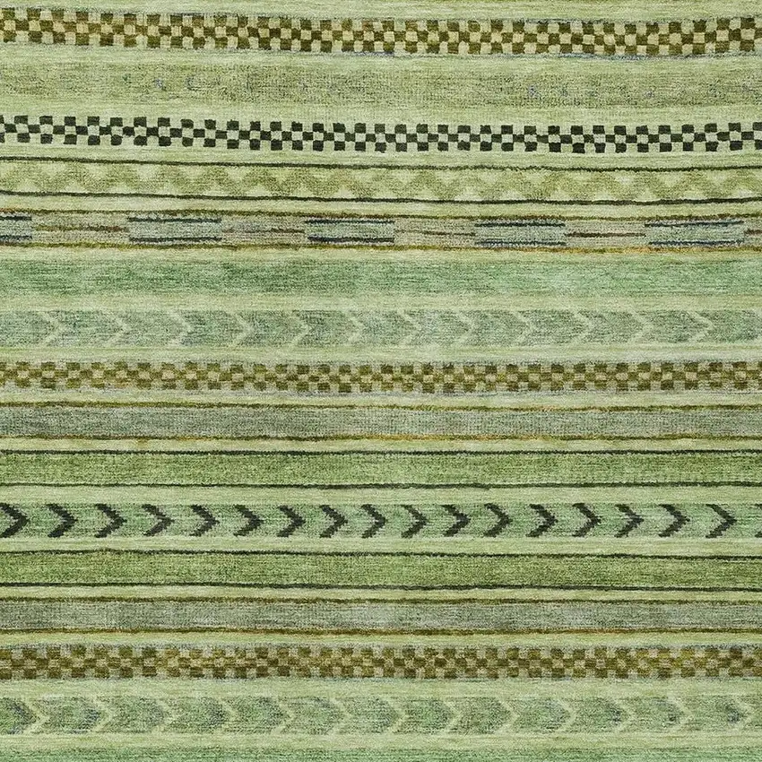 Artichoke Green And Taupe Striped Washable Indoor Outdoor Area Rug Photo 3