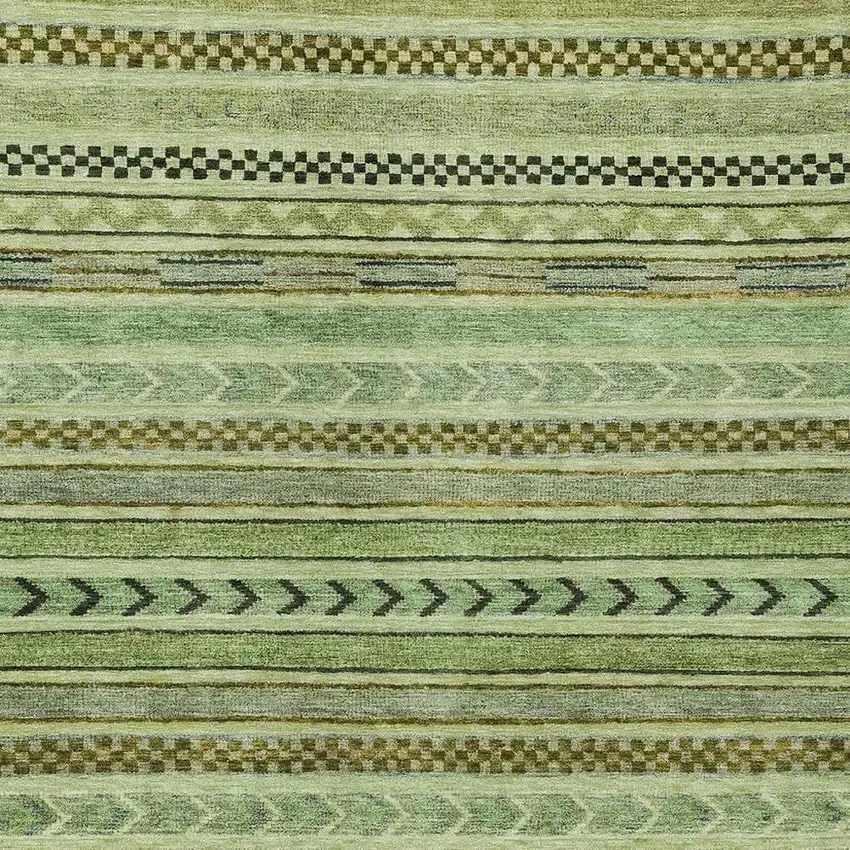 Artichoke Green And Taupe Striped Washable Indoor Outdoor Area Rug Photo 4