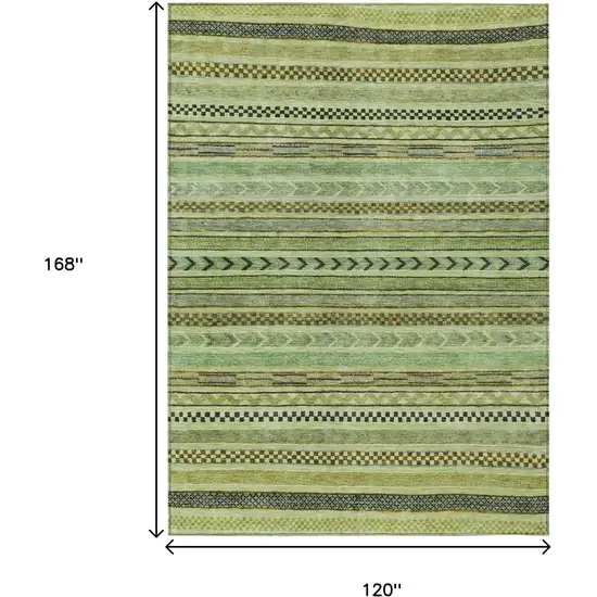 Artichoke Green And Taupe Striped Washable Indoor Outdoor Area Rug Photo 6