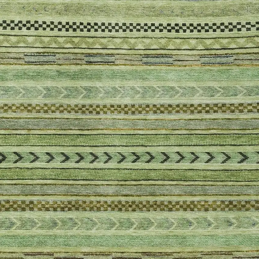 Artichoke Green And Taupe Striped Washable Indoor Outdoor Area Rug Photo 3