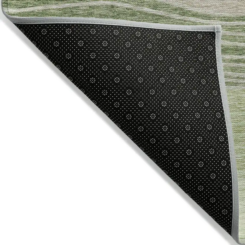 Artichoke Green And Taupe Striped Washable Indoor Outdoor Area Rug Photo 2
