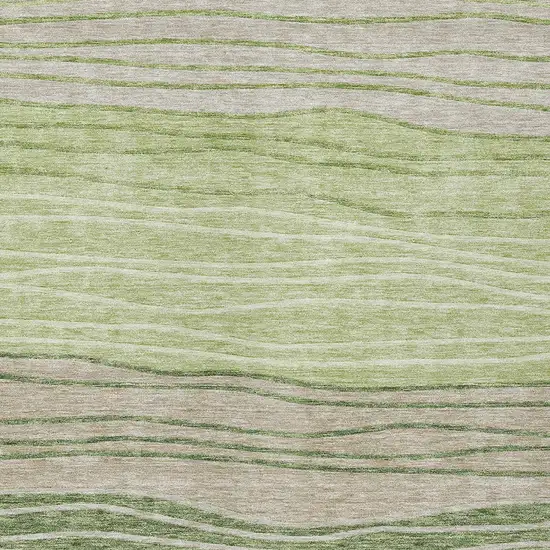 Artichoke Green And Taupe Striped Washable Indoor Outdoor Area Rug Photo 4