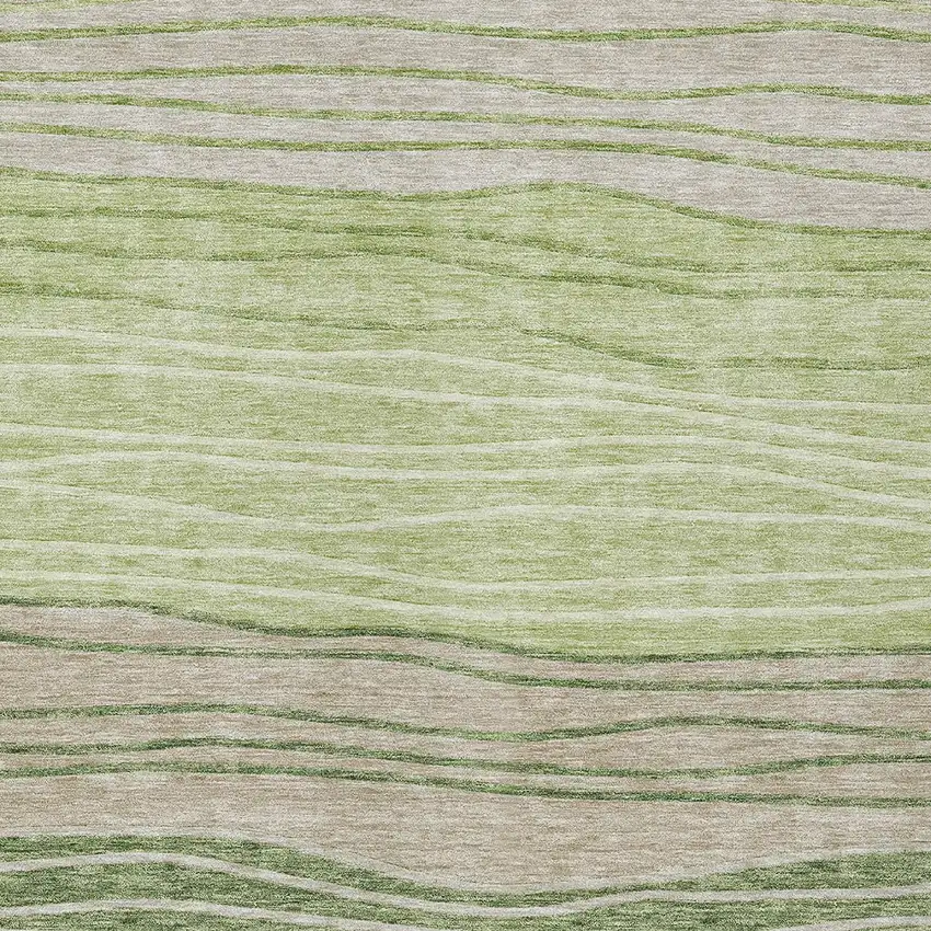 Artichoke Green And Taupe Striped Washable Indoor Outdoor Area Rug Photo 4