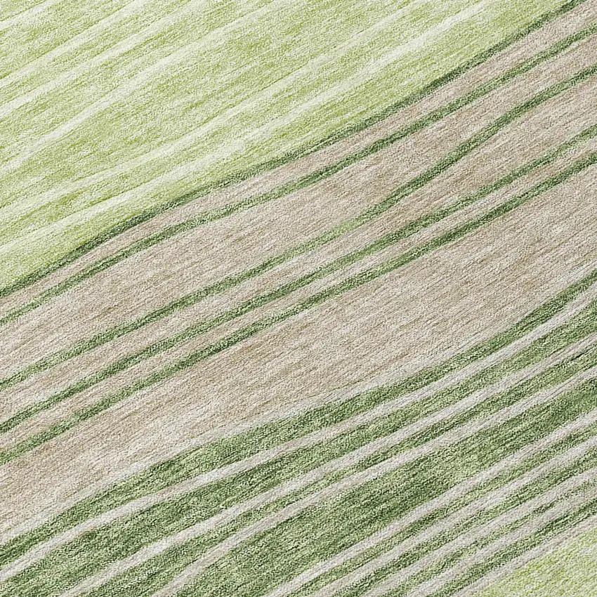 Artichoke Green And Taupe Striped Washable Indoor Outdoor Area Rug Photo 7