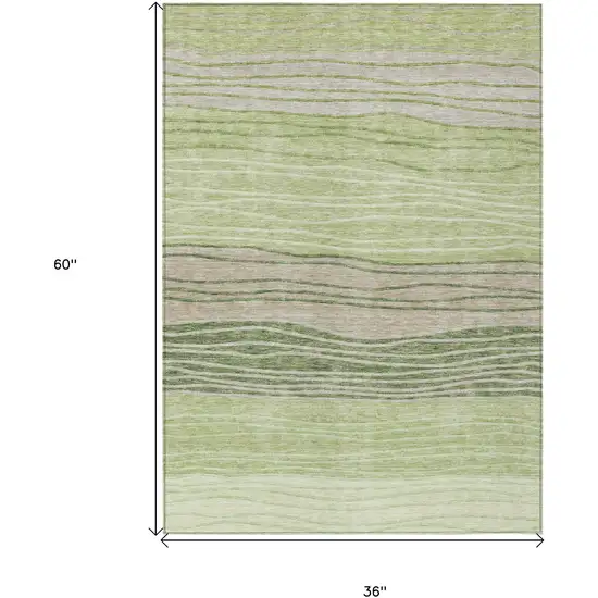 Artichoke Green And Taupe Striped Washable Indoor Outdoor Area Rug Photo 3