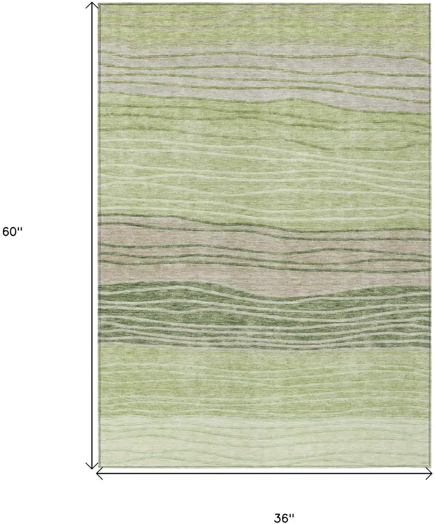 Artichoke Green And Taupe Striped Washable Indoor Outdoor Area Rug Photo 3