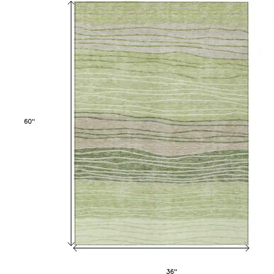 Artichoke Green And Taupe Striped Washable Indoor Outdoor Area Rug Photo 3