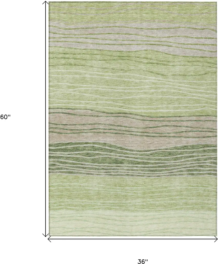 Artichoke Green And Taupe Striped Washable Indoor Outdoor Area Rug Photo 3