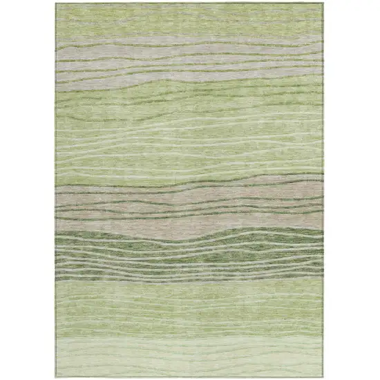 Artichoke Green And Taupe Striped Washable Indoor Outdoor Area Rug Photo 6