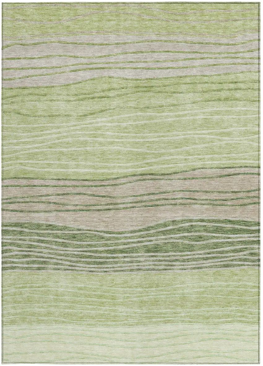 Artichoke Green And Taupe Striped Washable Indoor Outdoor Area Rug Photo 6