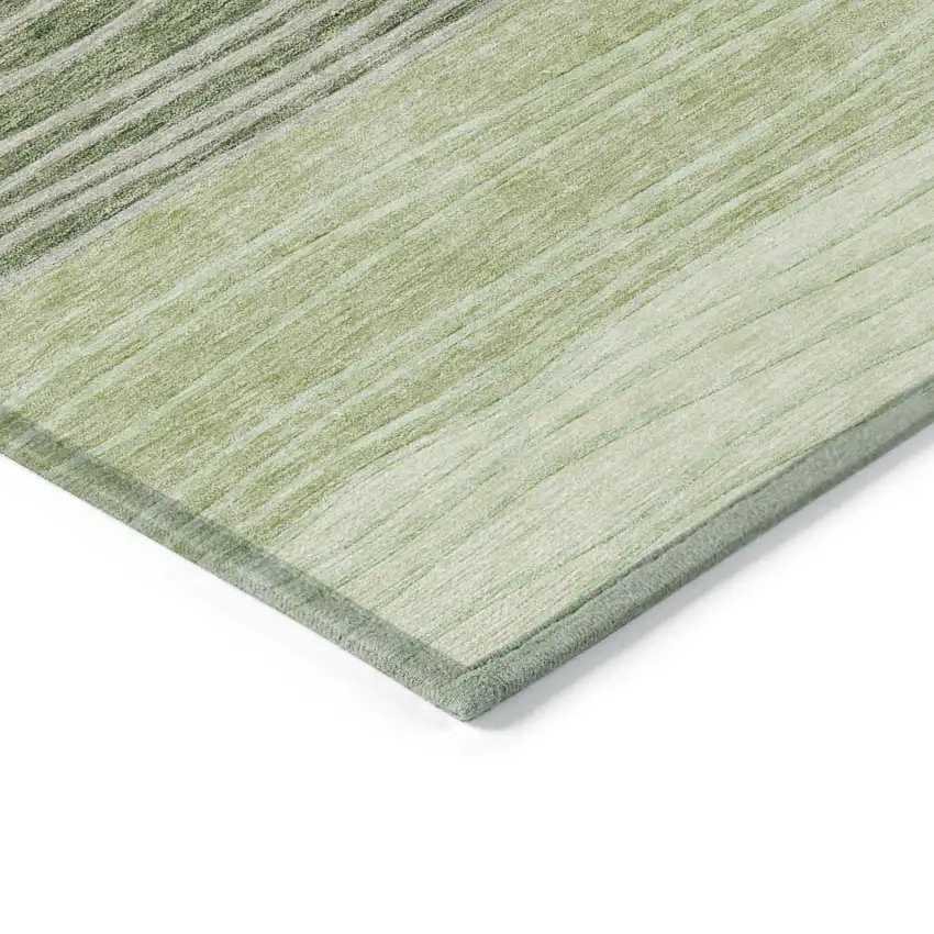 Artichoke Green And Taupe Striped Washable Indoor Outdoor Area Rug Photo 3