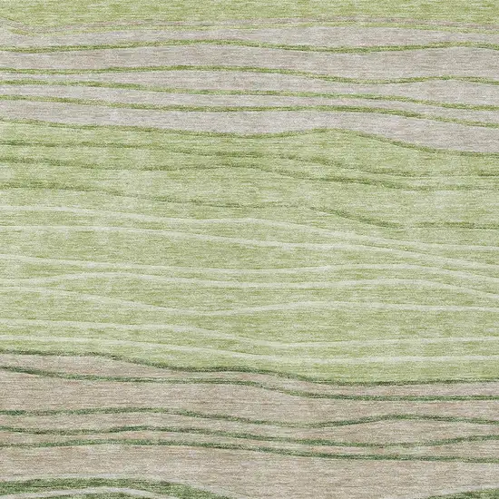 Artichoke Green And Taupe Striped Washable Indoor Outdoor Area Rug Photo 4