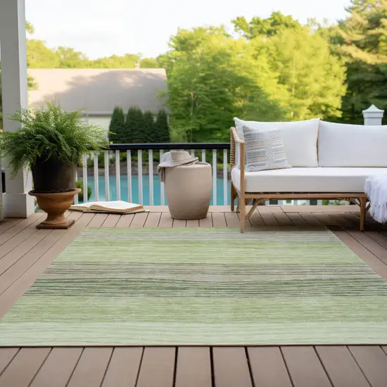 Artichoke Green And Taupe Striped Washable Indoor Outdoor Area Rug Photo 9