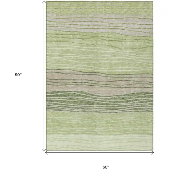 Artichoke Green And Taupe Striped Washable Indoor Outdoor Area Rug Photo 3