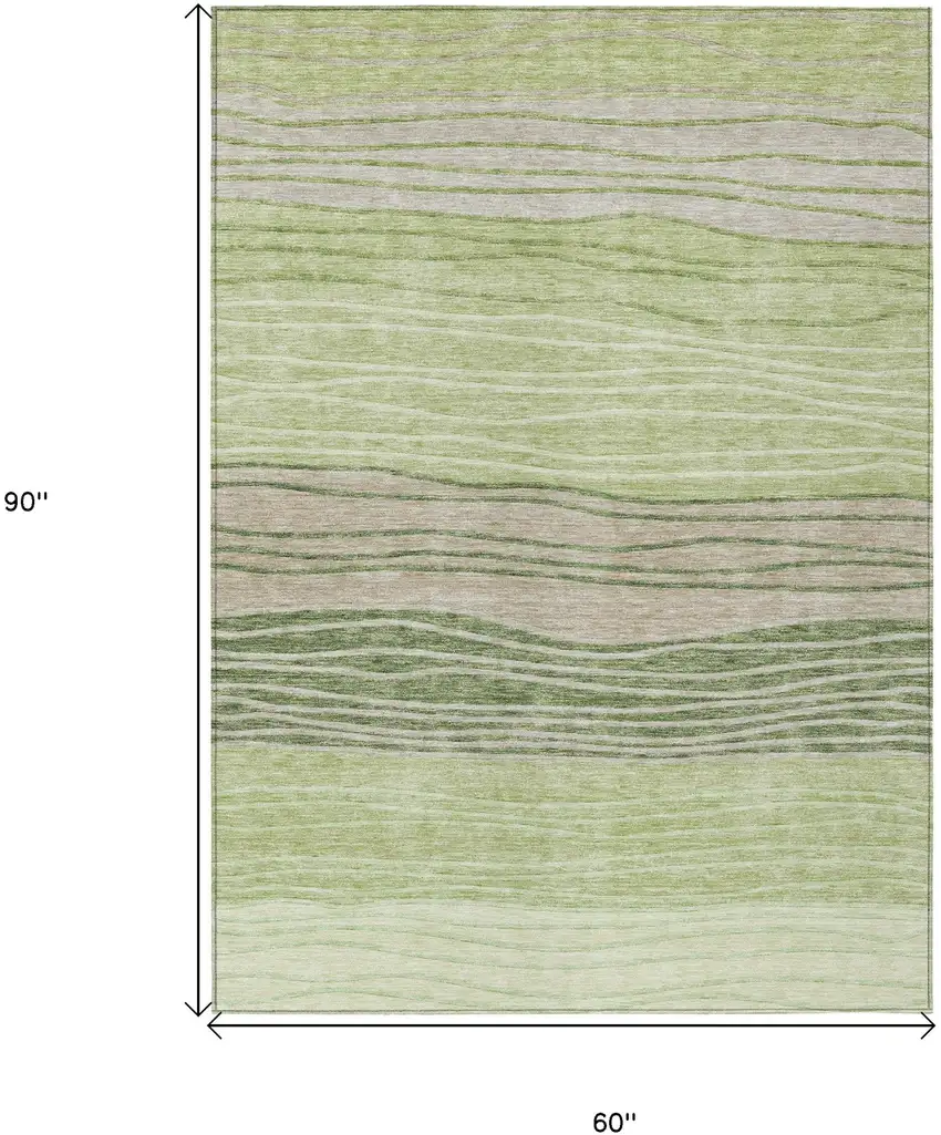 Artichoke Green And Taupe Striped Washable Indoor Outdoor Area Rug Photo 3