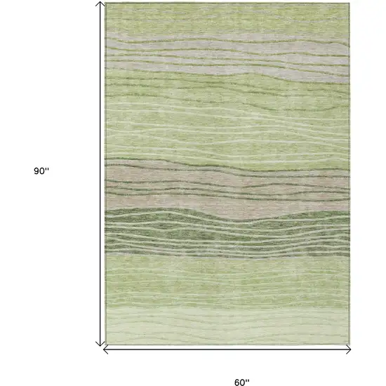Artichoke Green And Taupe Striped Washable Indoor Outdoor Area Rug Photo 3