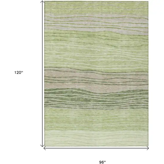 Artichoke Green And Taupe Striped Washable Indoor Outdoor Area Rug Photo 3