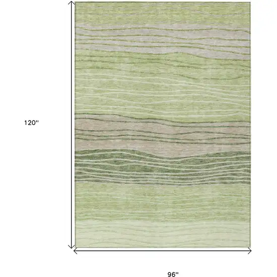 Artichoke Green And Taupe Striped Washable Indoor Outdoor Area Rug Photo 3