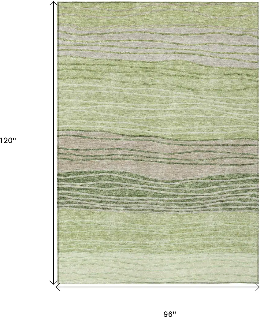Artichoke Green And Taupe Striped Washable Indoor Outdoor Area Rug Photo 3