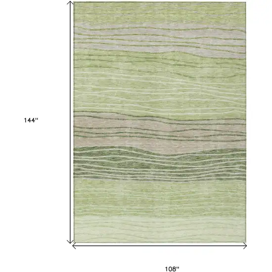 Artichoke Green And Taupe Striped Washable Indoor Outdoor Area Rug Photo 3