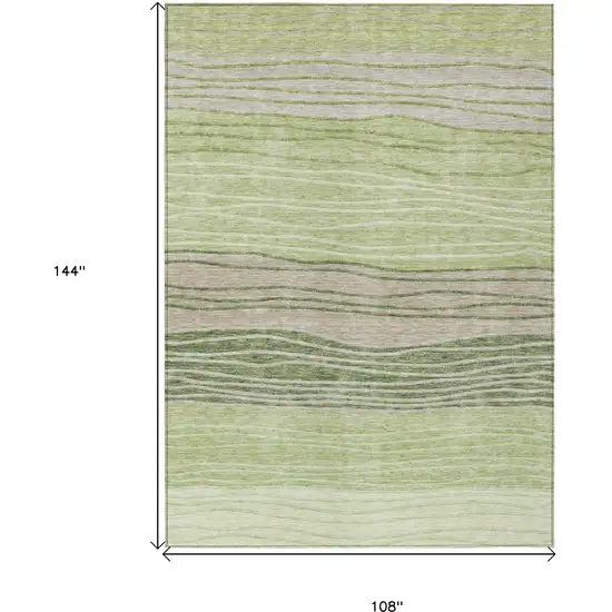 Artichoke Green And Taupe Striped Washable Indoor Outdoor Area Rug Photo 3