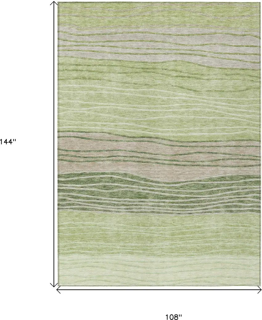 Artichoke Green And Taupe Striped Washable Indoor Outdoor Area Rug Photo 3