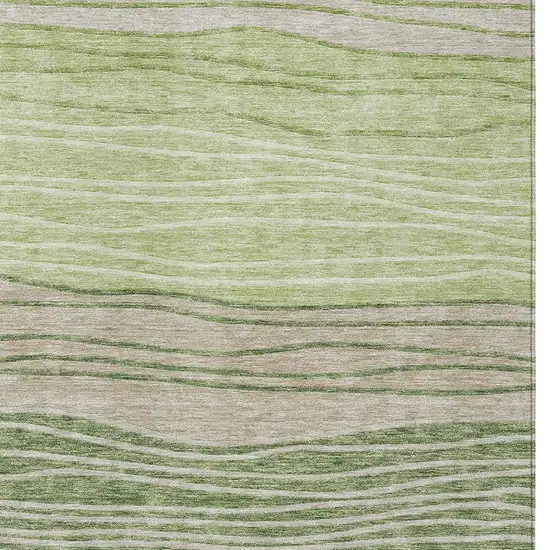Artichoke Green And Taupe Striped Washable Indoor Outdoor Area Rug Photo 5