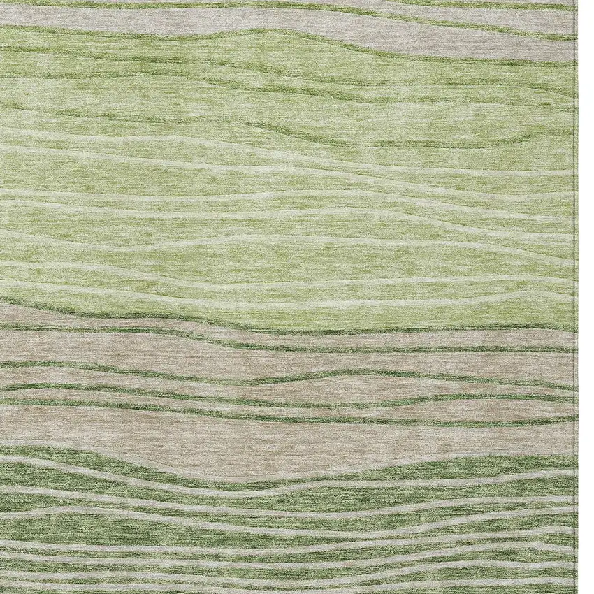 Artichoke Green And Taupe Striped Washable Indoor Outdoor Area Rug Photo 5