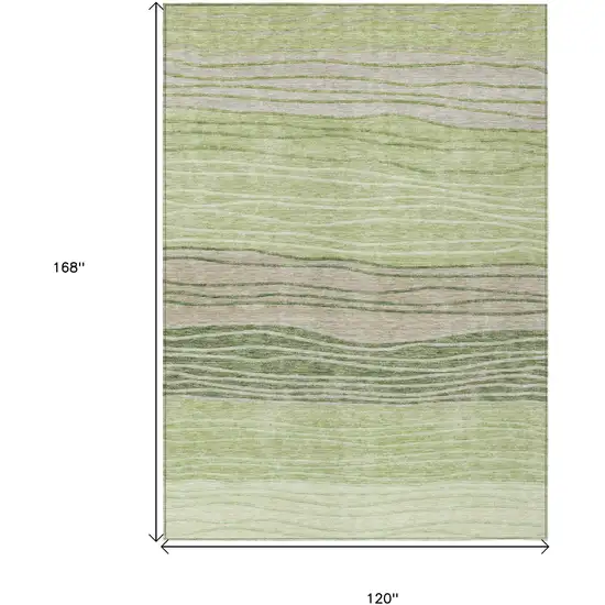 Artichoke Green And Taupe Striped Washable Indoor Outdoor Area Rug Photo 3