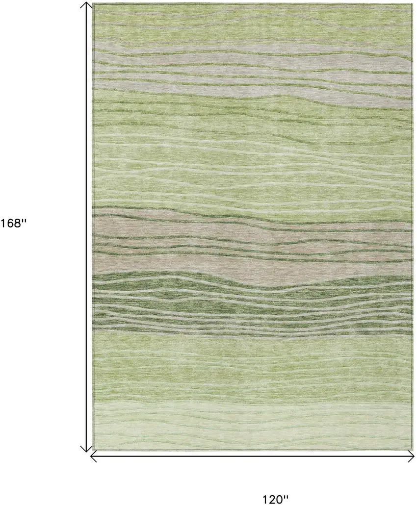 Artichoke Green And Taupe Striped Washable Indoor Outdoor Area Rug Photo 3