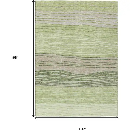 Artichoke Green And Taupe Striped Washable Indoor Outdoor Area Rug Photo 3