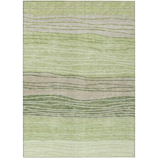 Artichoke Green And Taupe Striped Washable Indoor Outdoor Area Rug Photo 1