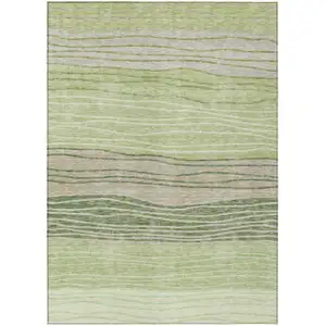 Photo of Artichoke Green And Taupe Striped Washable Indoor Outdoor Area Rug