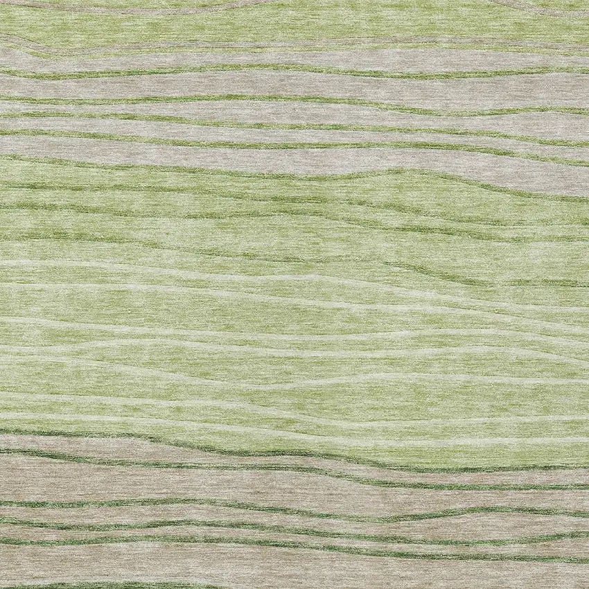 Artichoke Green And Taupe Striped Washable Indoor Outdoor Area Rug Photo 4