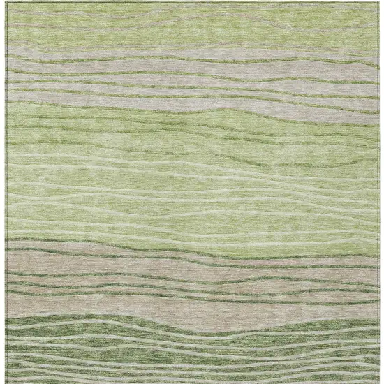 Artichoke Green And Taupe Striped Washable Indoor Outdoor Area Rug Photo 5