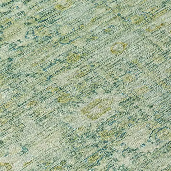 Artichoke Green And Teal Blue Oriental Washable Indoor Outdoor Area Rug Photo 8