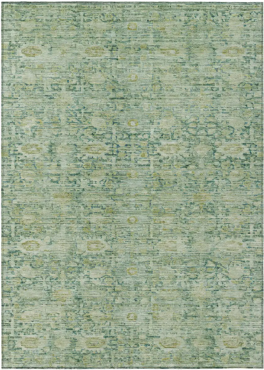 Artichoke Green And Teal Blue Oriental Washable Indoor Outdoor Area Rug Photo 1