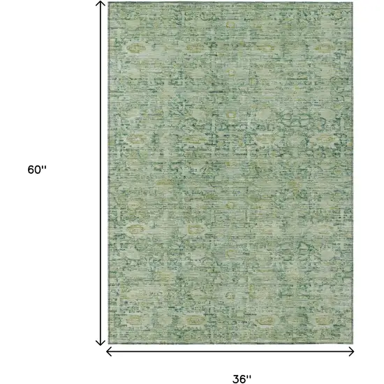 Artichoke Green And Teal Blue Oriental Washable Indoor Outdoor Area Rug Photo 9