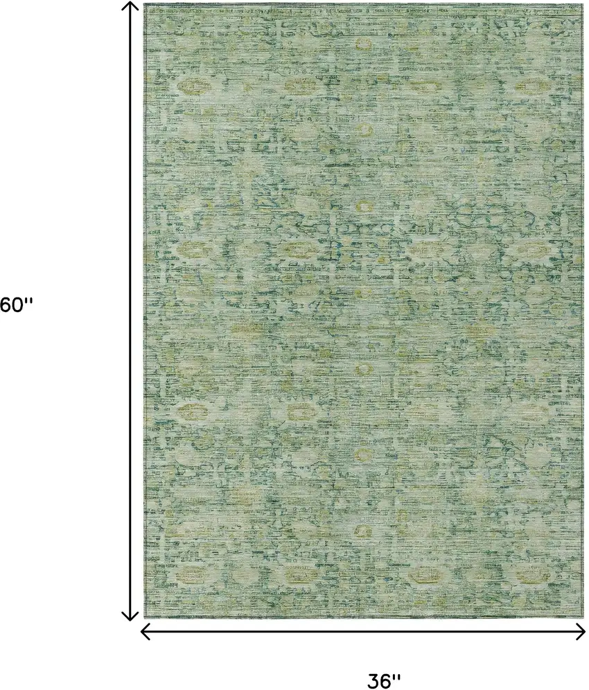 Artichoke Green And Teal Blue Oriental Washable Indoor Outdoor Area Rug Photo 9