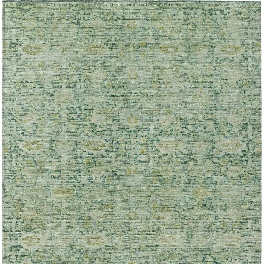 Artichoke Green And Teal Blue Oriental Washable Indoor Outdoor Area Rug Photo 4