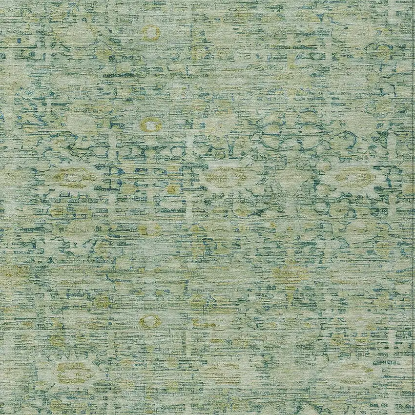 Artichoke Green And Teal Blue Oriental Washable Indoor Outdoor Area Rug Photo 6