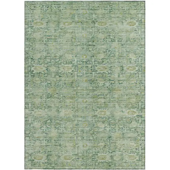 Artichoke Green And Teal Blue Oriental Washable Indoor Outdoor Area Rug Photo 4