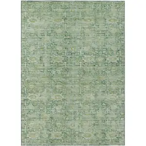 Photo of Artichoke Green And Teal Blue Oriental Washable Indoor Outdoor Area Rug