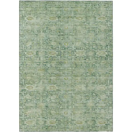 Artichoke Green And Teal Blue Oriental Washable Indoor Outdoor Area Rug Photo 1