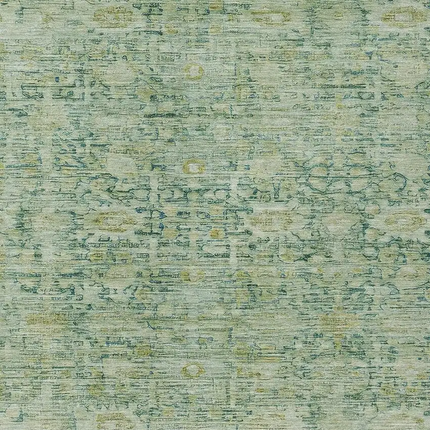 Artichoke Green And Teal Blue Oriental Washable Indoor Outdoor Area Rug Photo 4