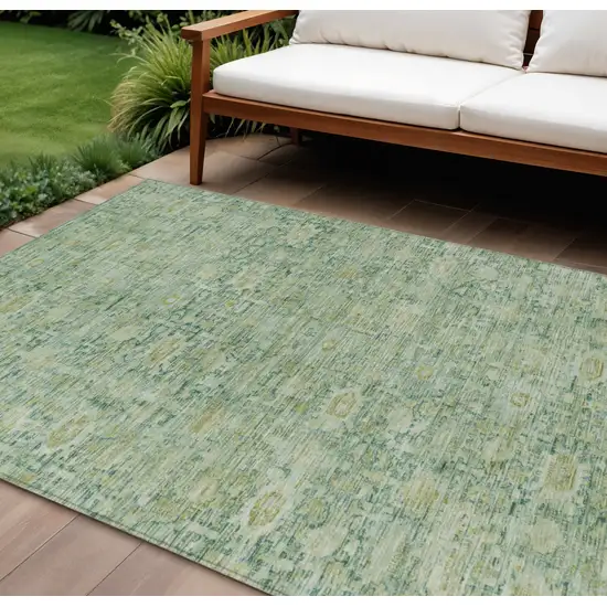 Artichoke Green And Teal Blue Oriental Washable Indoor Outdoor Area Rug Photo 2