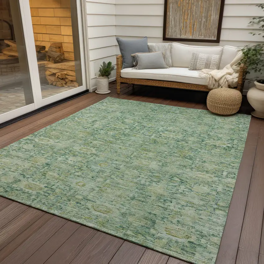 Artichoke Green And Teal Blue Oriental Washable Indoor Outdoor Area Rug Photo 5